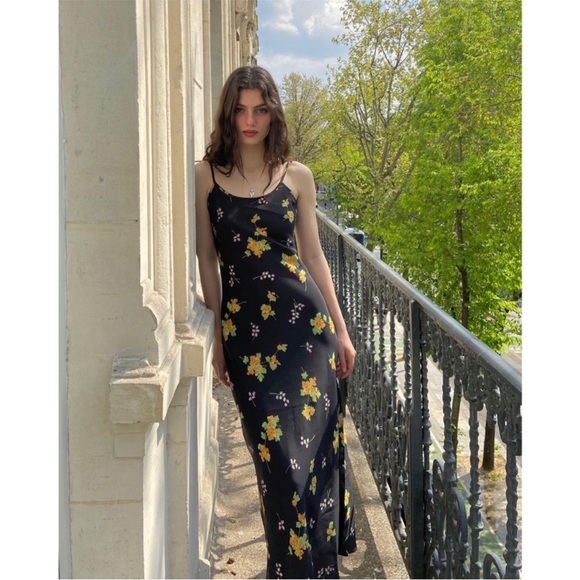 Réalisation Par Phoebe Slip Dress Floral Black Silk Maxi Blossom S EUC - Picture 1 of 11